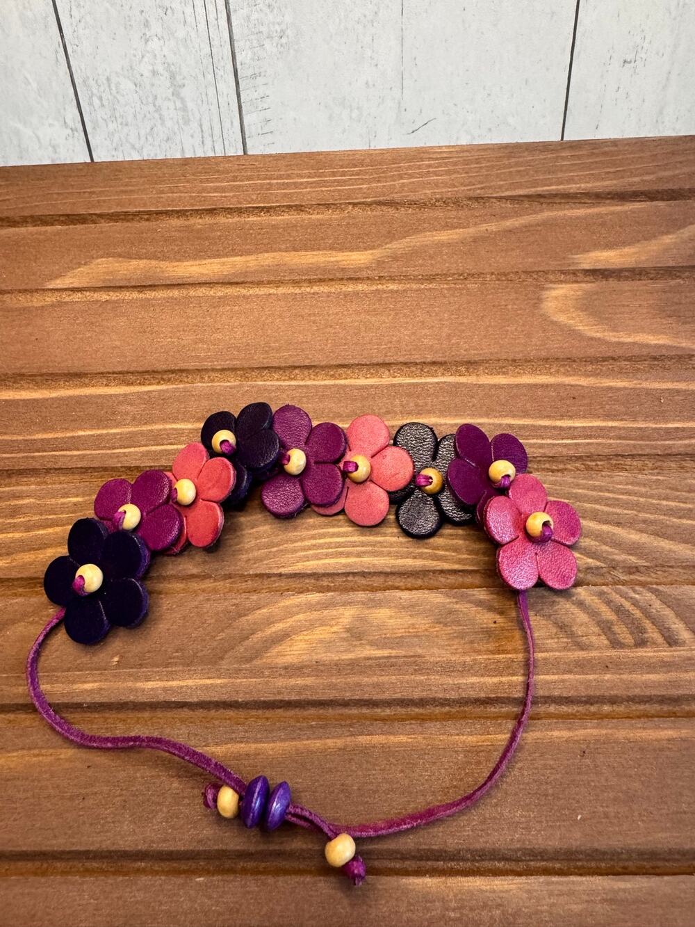 Handmade Genuine Leather Purple Flower Bracelet Purple Boho Daisy Bracelet NEW